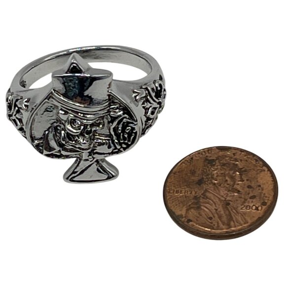 Skull Cowboy Ace Of Spades Stainless Steel Ring Size 14 A591 - Picture 3 of 8